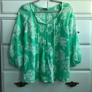 Mint Green Floral 3/4 Sleeve Too